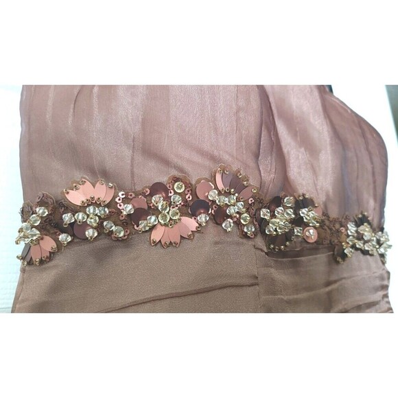 Victor Costa 2-Piece Sheath Dress  Jacket Sz 4 Brown  Shimmer Beaded Semi Formal - Picture 8 of 11